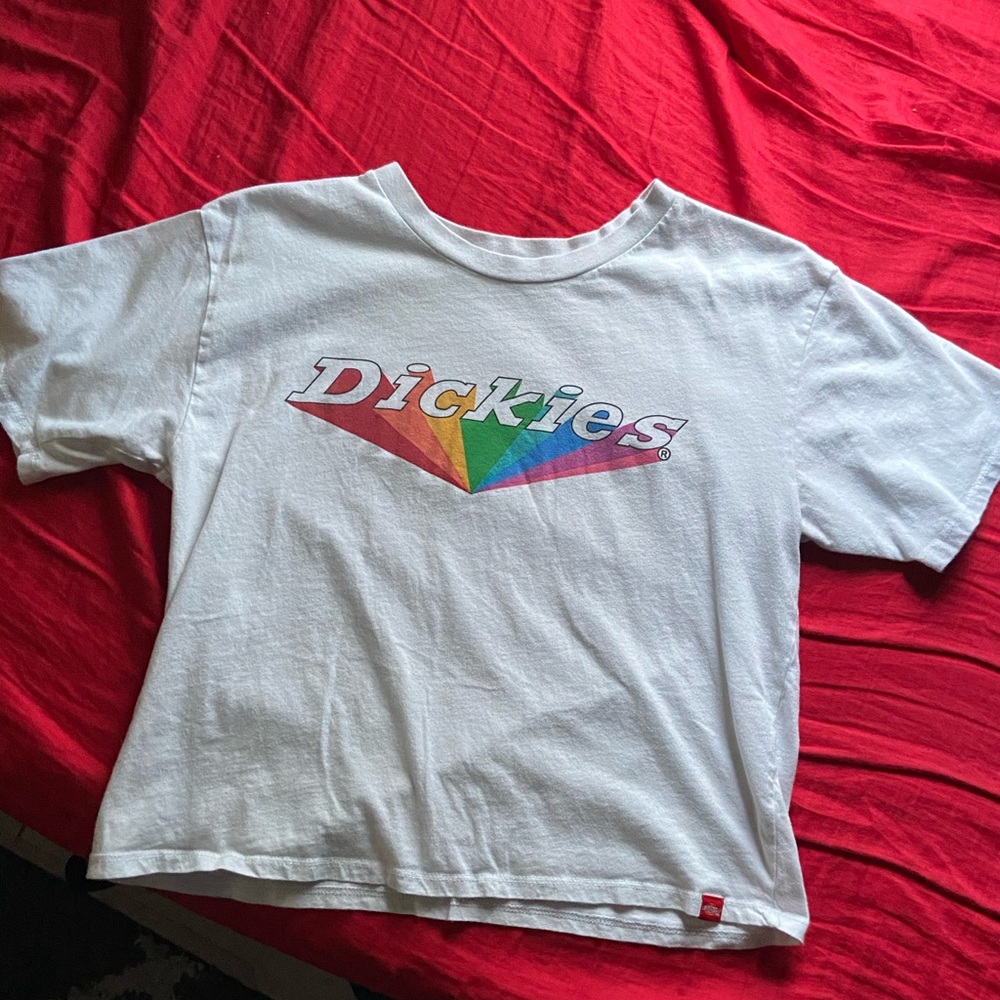 White & Rainbow Dickies Crop Top